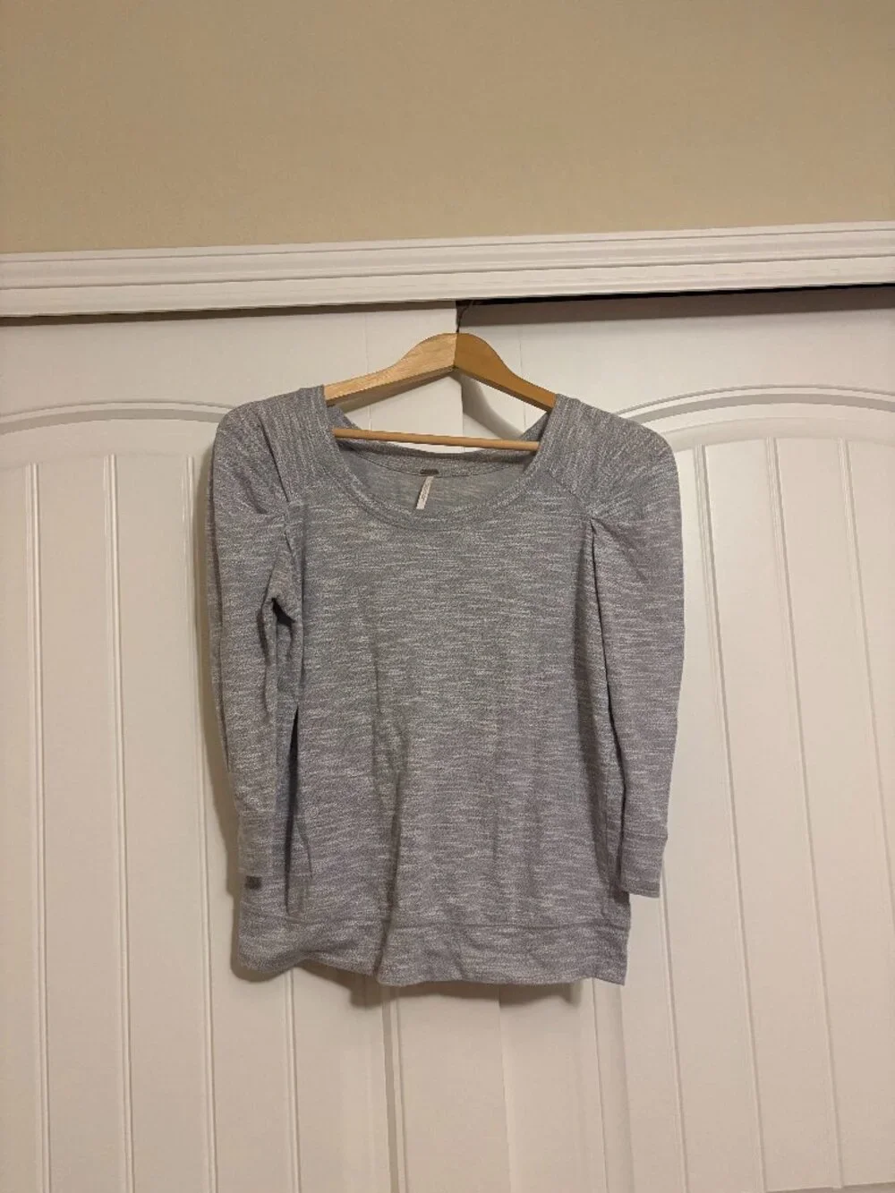 Free People Puff Sleeve Shirt Small Light Gray Long Sleeve Cotton Blend Neutral